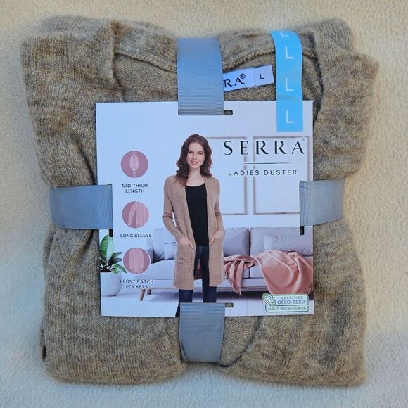 Serra Ladies Soft Long Sleeve Duster With Pockets Tan Size L - Picture 1 of 8